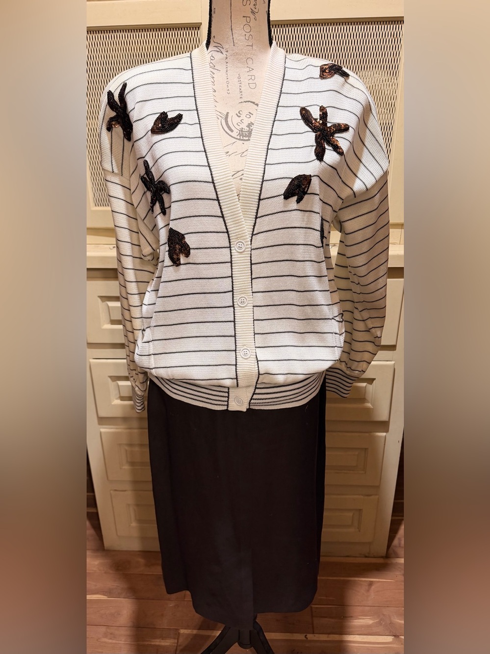 Vintage 80s Escada Margaretha Ley Linen Skirt Sequin Cardigan Set